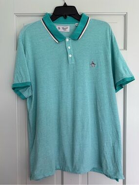 Original Penguin XXL Men's Aqua-Turquoise Short Sleeve Polo with Contrast Collar
